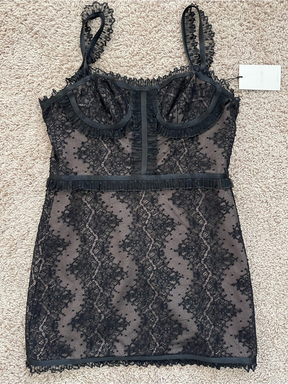 Alexis Nude Slip Dress with Black Trim